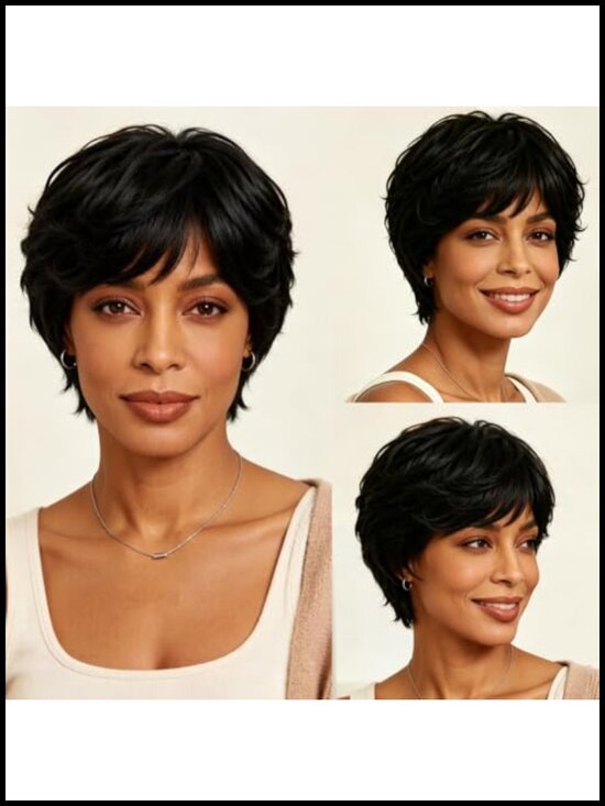 100% Human Hair Pixie Cut Wig Glueless Breathable Short Straight Hair Wig for main image 4